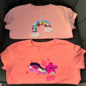 Cat & Jack Pink and Coral T-Shirts with Sequin Designs